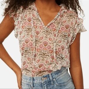 MISA Los Angeles Woman Medium Basia Chiffon Top in Somerset Stencil short sleeve